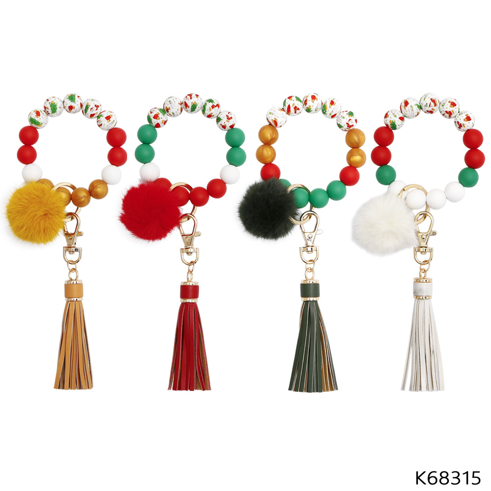 Llavero de pulsera con cuentas de silicona navideñas - Proveedor de llaveros de muñeca con cuentas